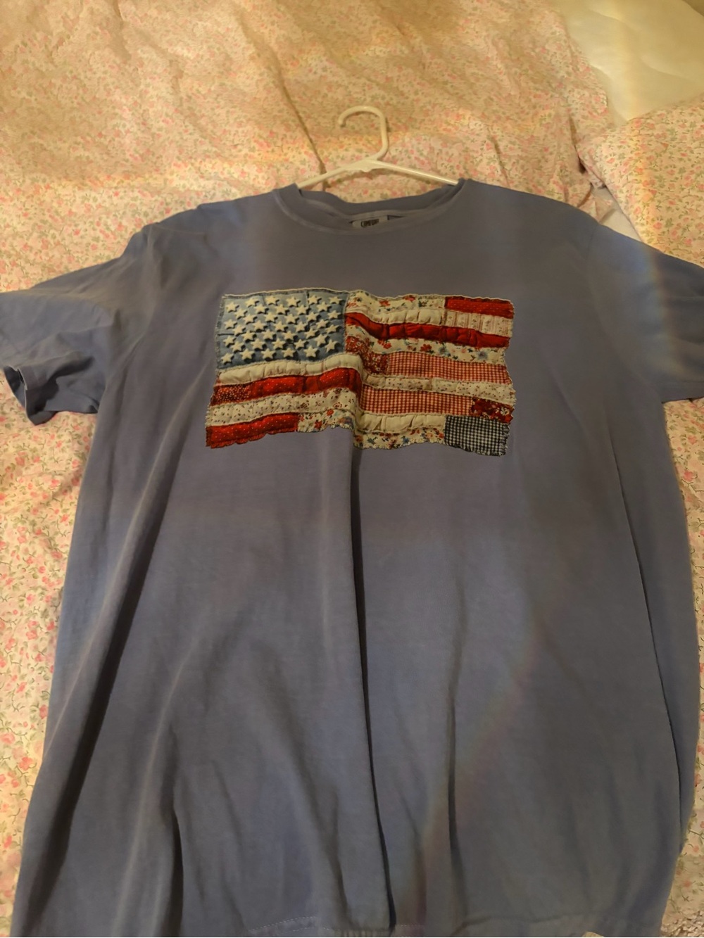 Comfort Colors Light Blue Short Sleeve Tee with Patchwork Flag